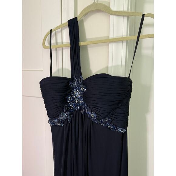 Xscape Joanne Chen Black Blue Jeweled Gown Size 8 Formal - Picture 2 of 9